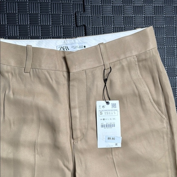 Zara Cream Straight Leg Pants Lightweight Linen Blend - Picture 2 of 6